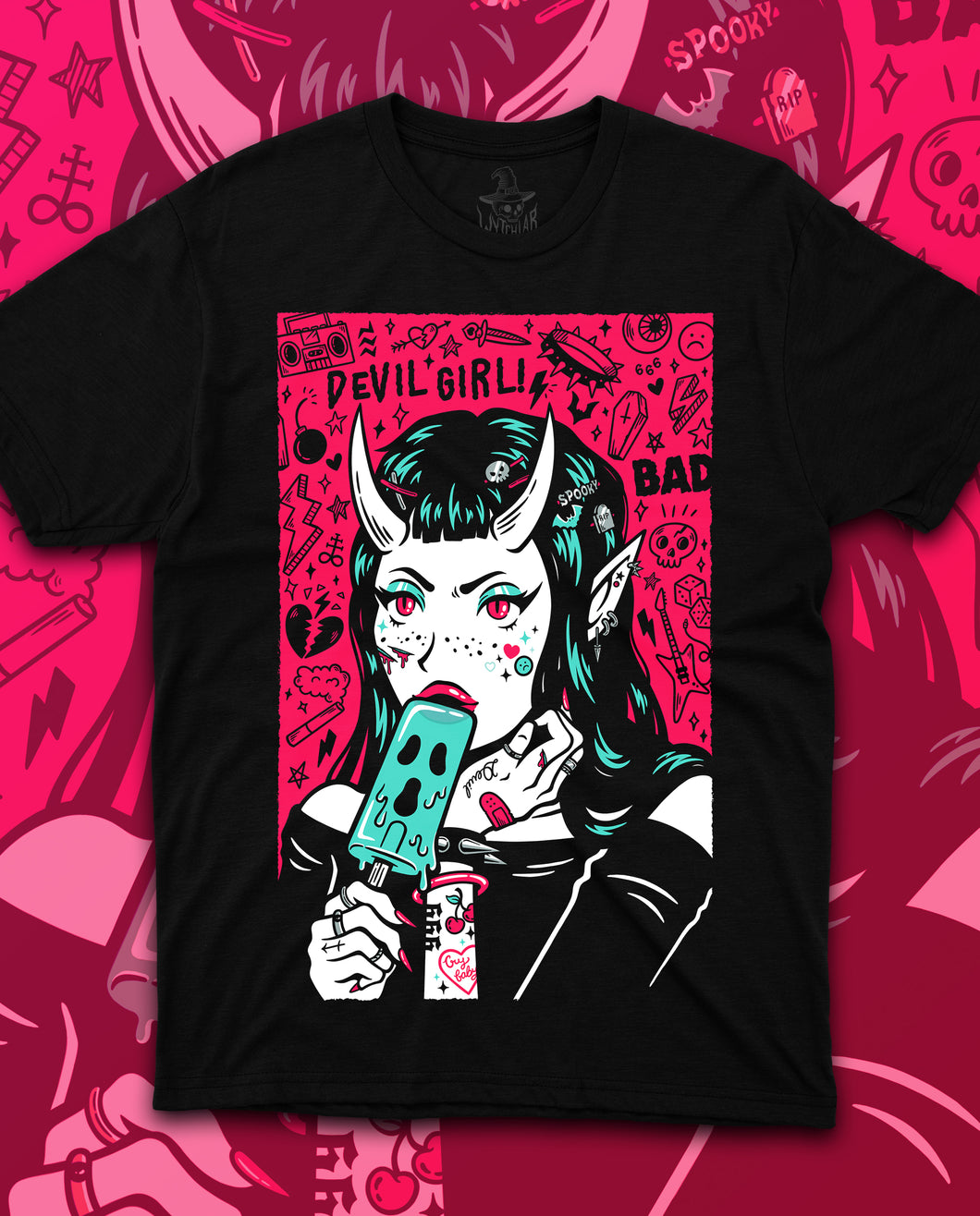 Devil Girl Spooky Playera